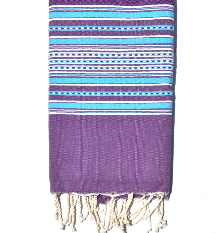 Strandtuch Arabeske violett mit himmelblau Streifen Fouta Tunisia - 2