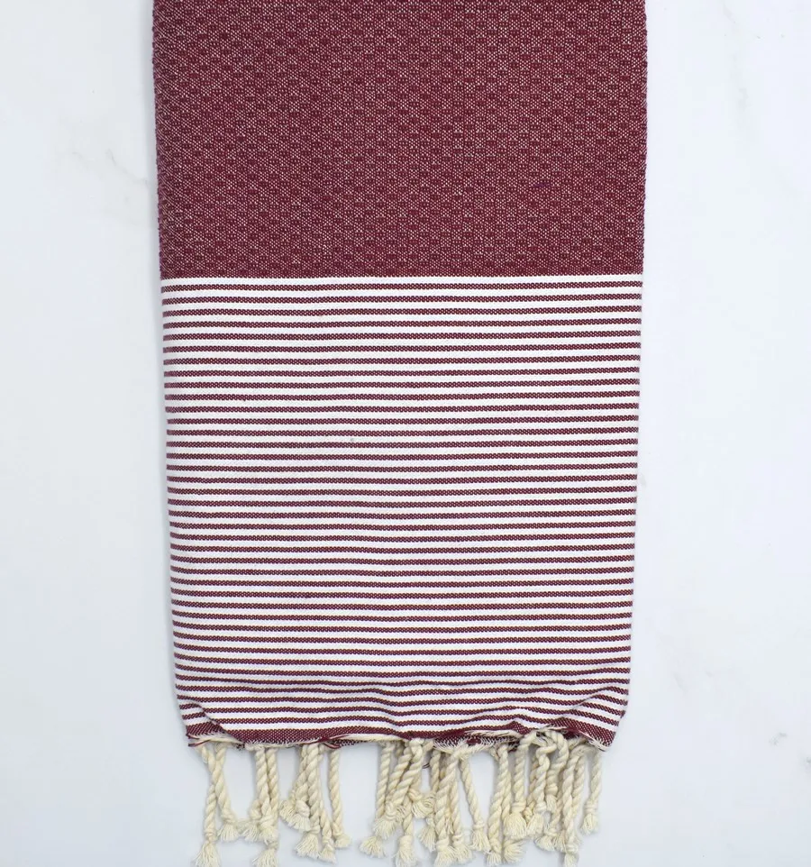 FOUTA honeycomb rot weinrot weiß gestreift Fouta Tunisia - 1