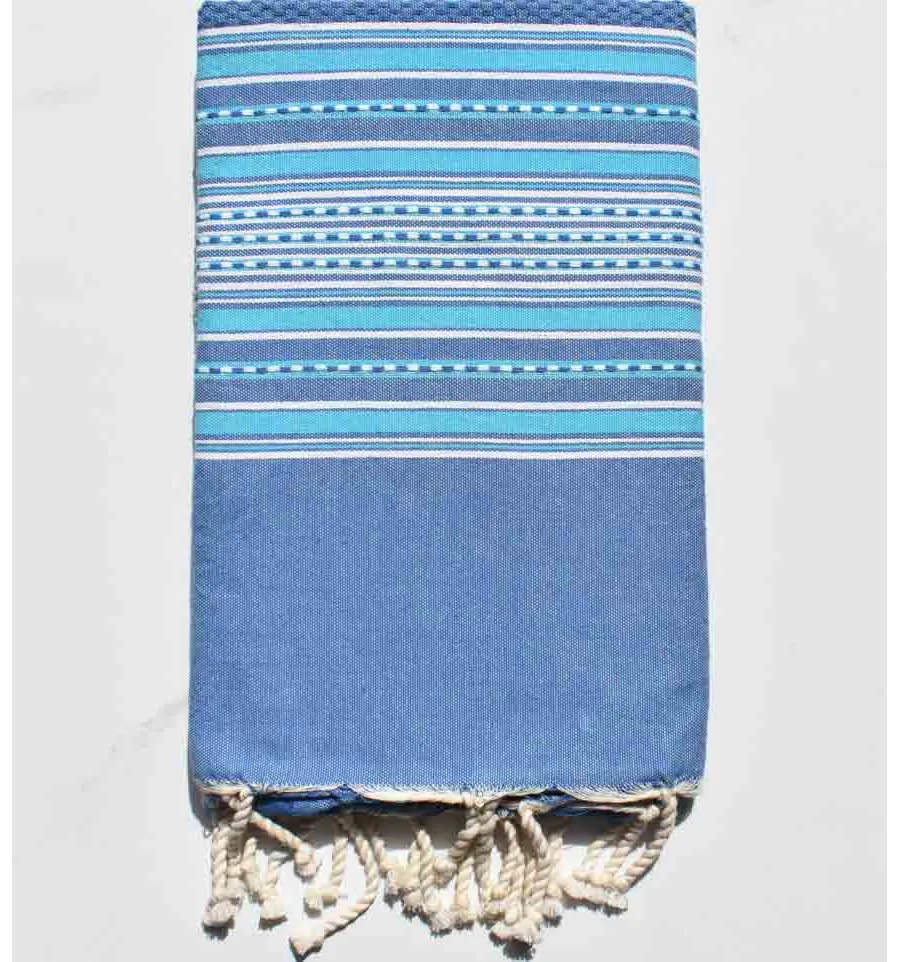 Strandtuch Arabeske blau mit azurblauen Streifen Fouta Tunisia - 1