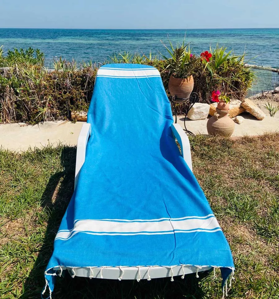 Strandtuch Platte Azurblau Fouta Tunisia - 1