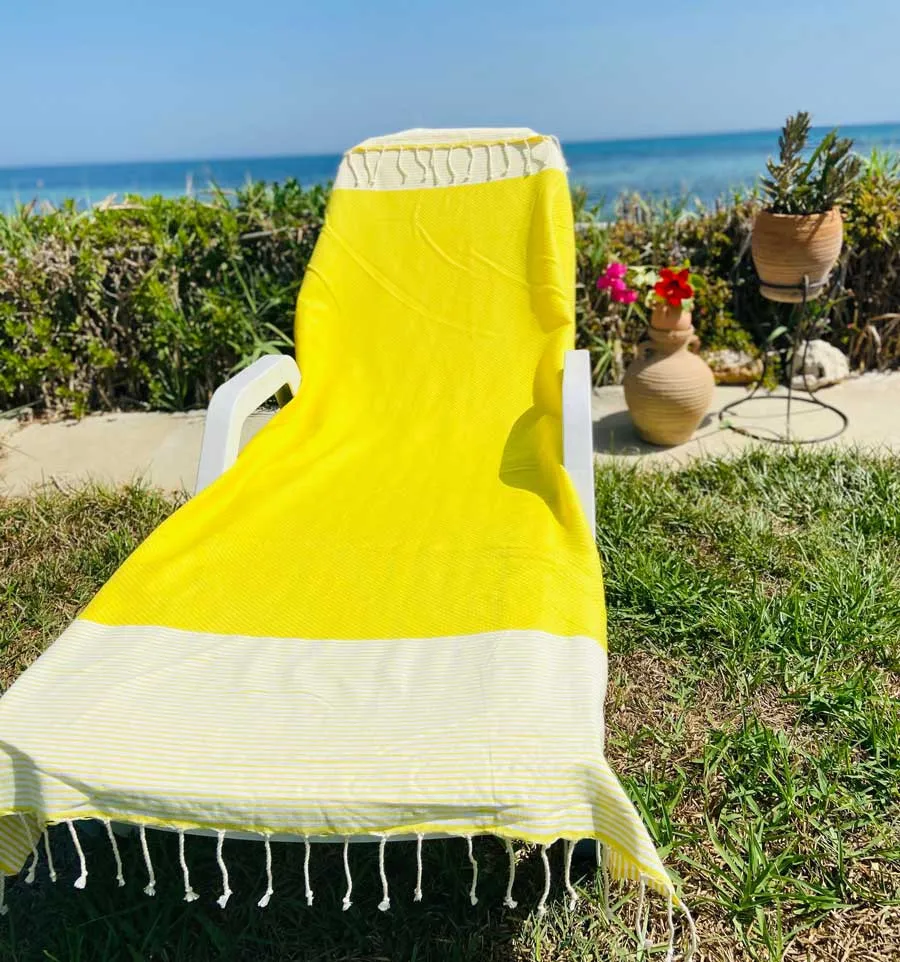 HONEYCOMB FOUTA Zitronengelb gestreift weiß Fouta Tunisia - 1