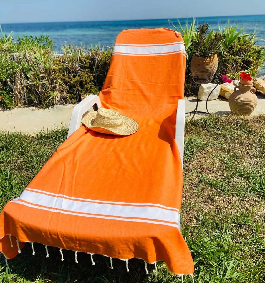 Strandtuch platte leuchtend orange Fouta Tunisia - 1