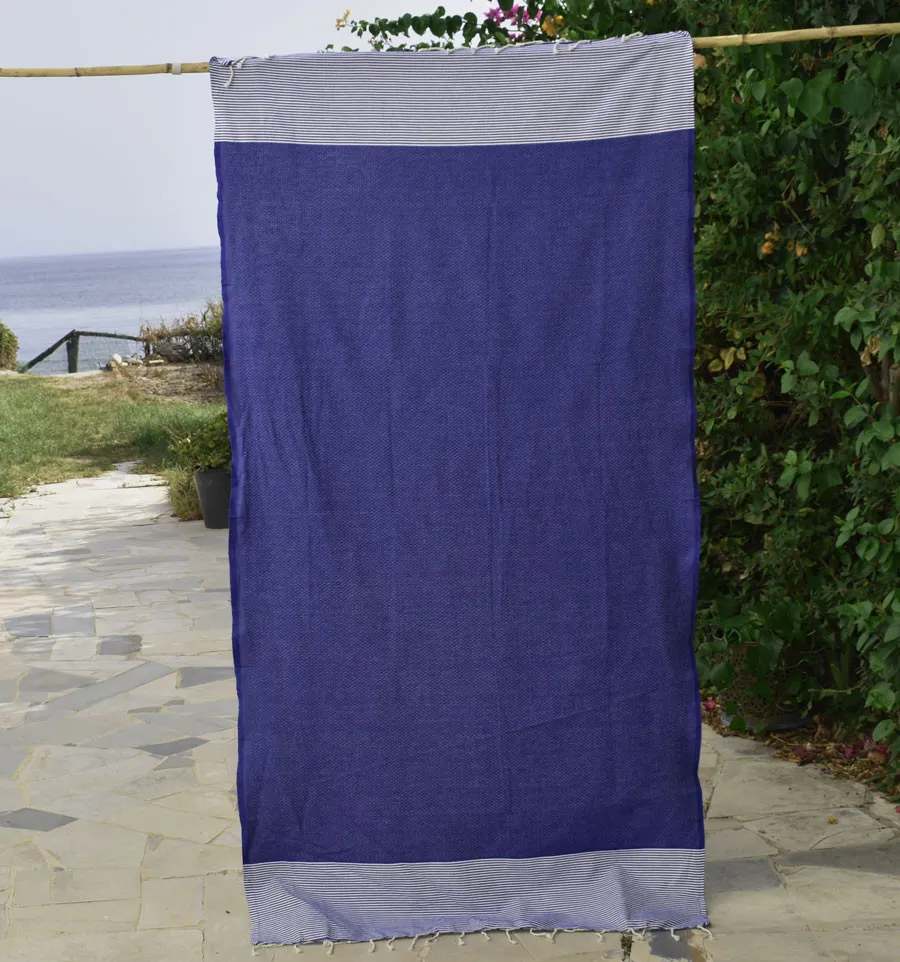 HONEYCOMB FOUTA Ultramarinblau gestreift weiß Fouta Tunisia - 1