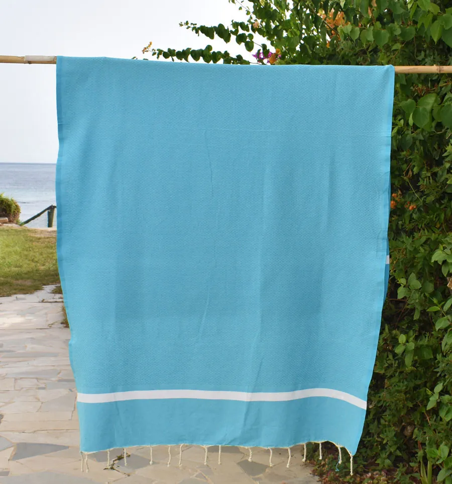 Strandtuch Waben Cyanblau Fouta Tunisia - 1