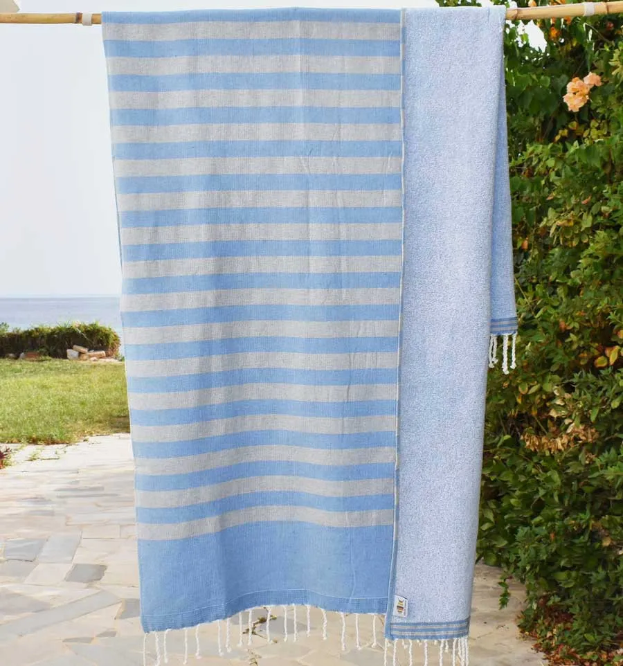 Sehr hellblaues und graues Frotteetuch Strandtuch Fouta Tunisia - 4