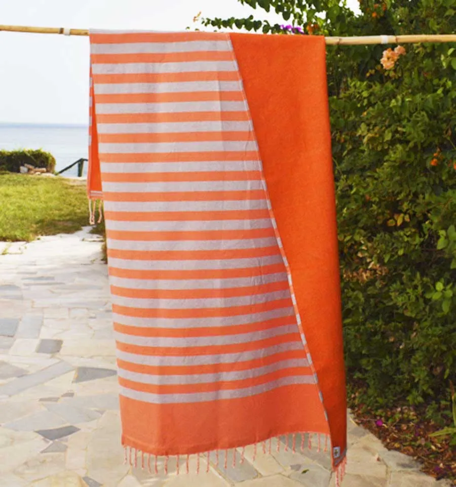 Strandtuch Doppelte Schwamm Orange und Grau Fouta Tunisia - 1