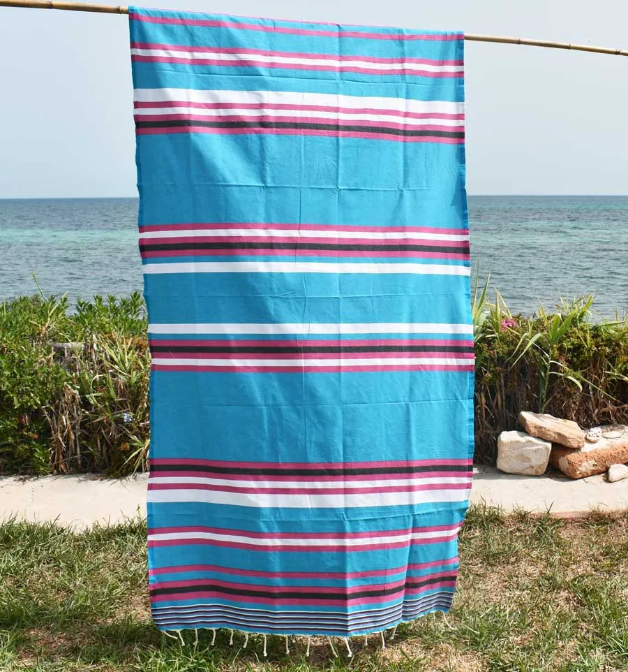 Strandtuch Himmlisches blaues rosa und weiß gestreift Fouta Tunisia - 1