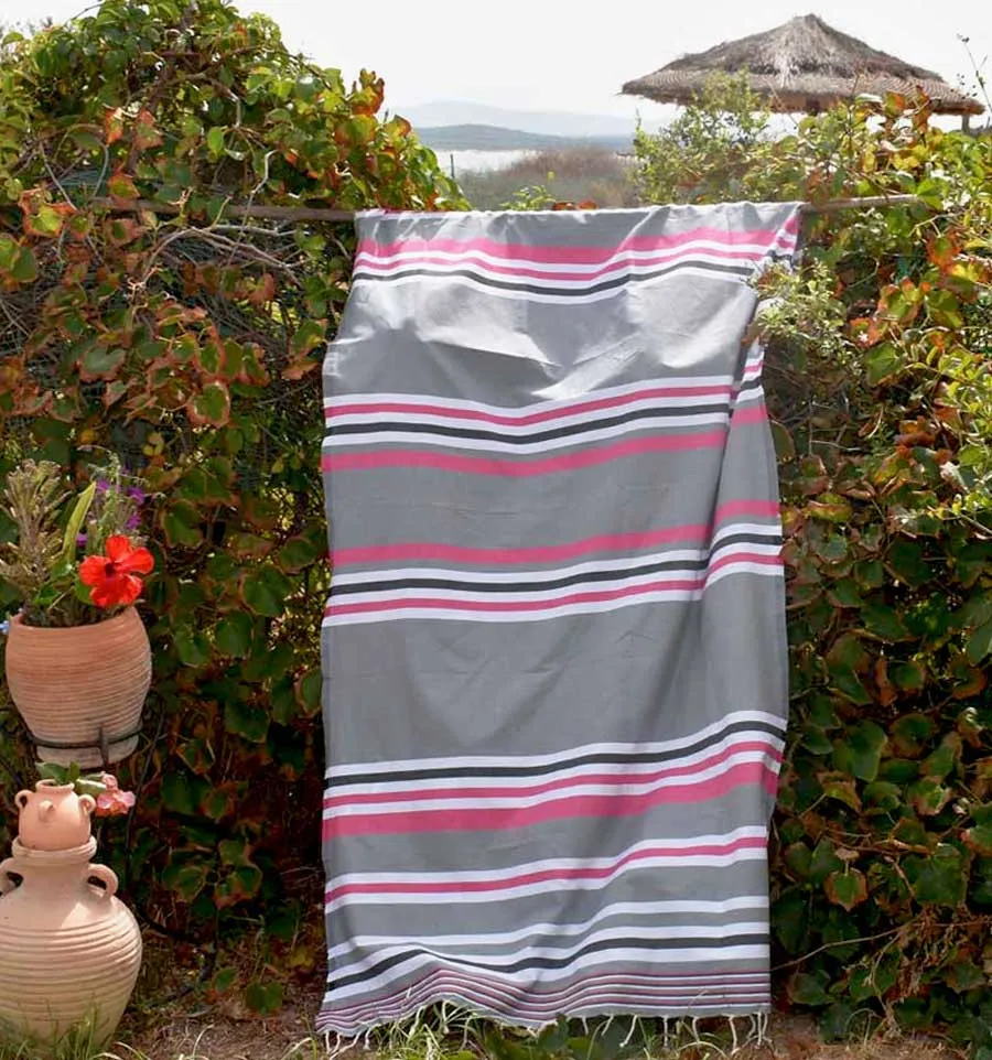 Strandtuch dina grau, rosa, weiß und schwarzgrau Fouta Tunisia - 1