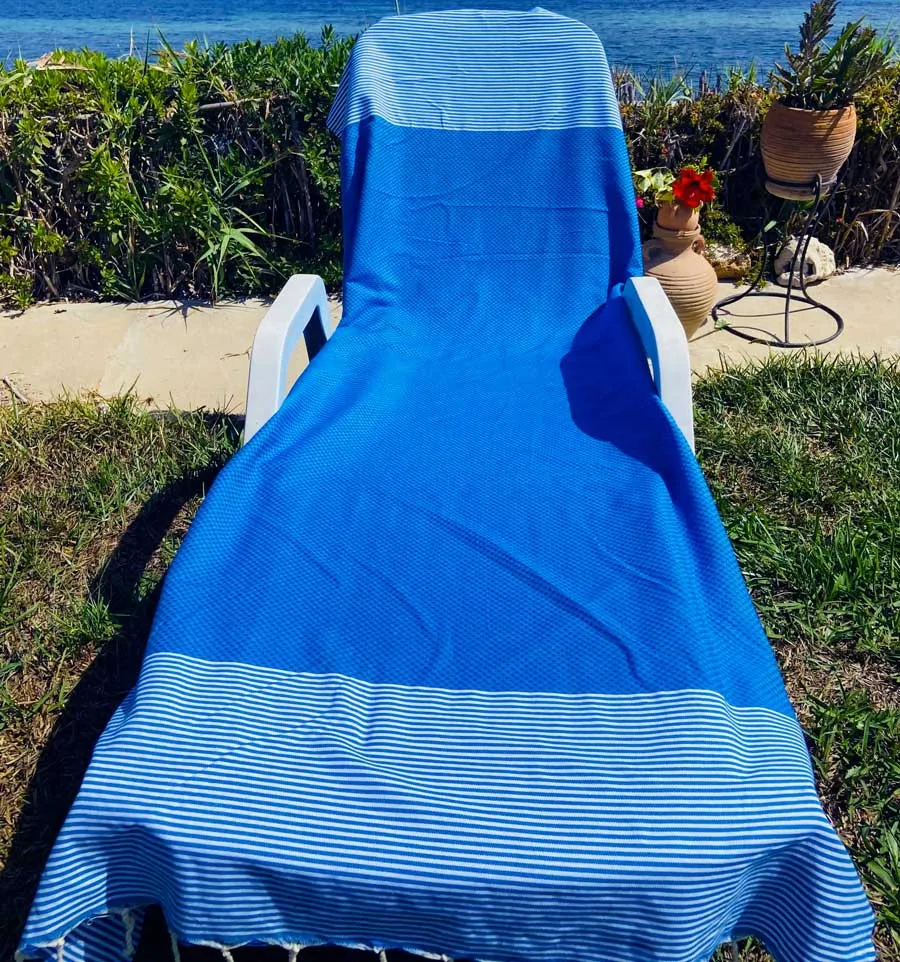 HONEYCOMB FOUTA Elektrisch blau gestreift weiß Fouta Tunisia - 1