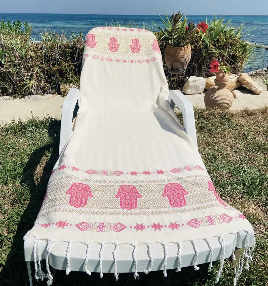 Strandtuch Fouta Khomsa dunkelrosa Fouta Tunisia - 1