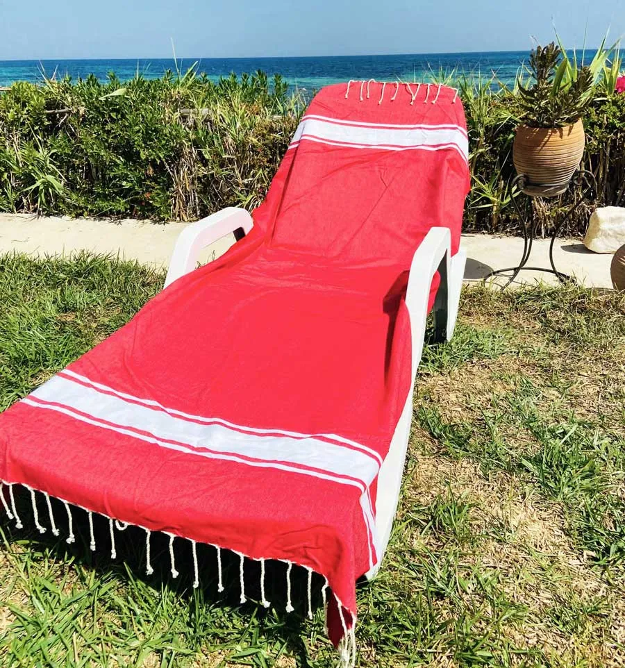 Strandtuch rotes Englisch Fouta Tunisia - 1