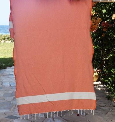 Strandtuch Diamant Korallenorange Fouta Tunisia - 1