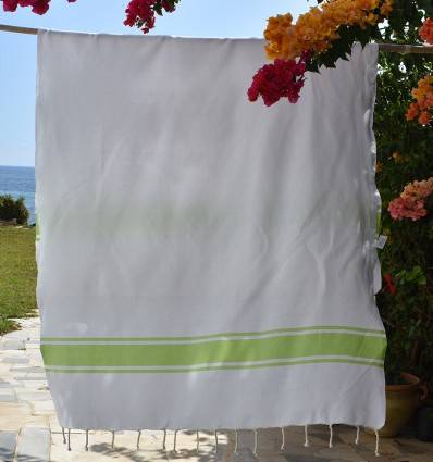 Strandtuch Weiß mit Limonengrün Streifen Fouta Tunisia - 1