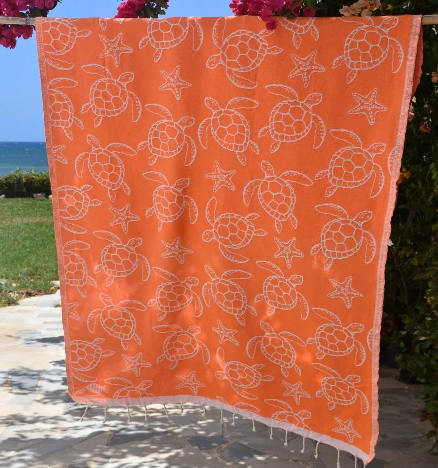 Strandtuch Seychellen Fluoreszierendes Orange Fouta Tunisia - 1