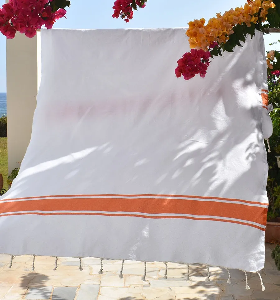 Strandtuch Weiß mit Orangen Streifen Fouta Tunisia - 1