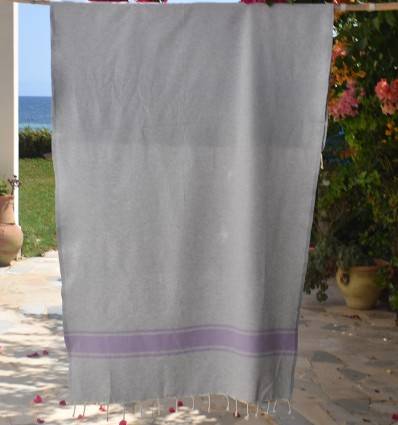 Strandtuch Grau mit Fliederstreifen Fouta Tunisia - 1