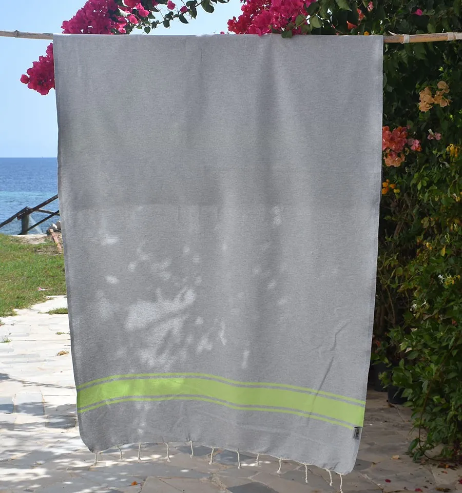 Strandtuch Grau mit Limettengrünen Streifen Fouta Tunisia - 1