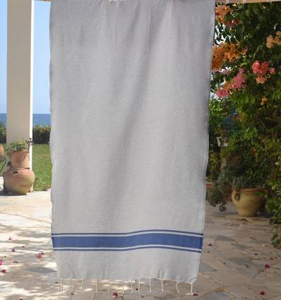 Strandtuch Grau mit Blauen Streifen Fouta Tunisia - 1