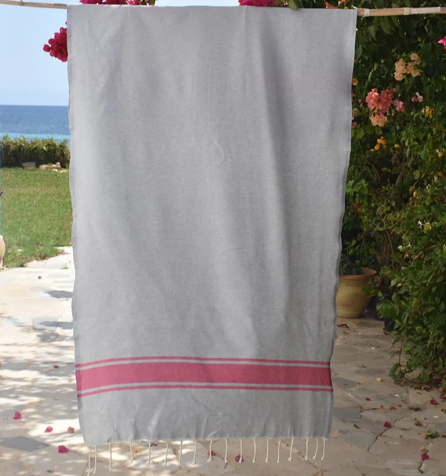 Strandtuch Weiß mit Hellrosa Streifen Fouta Tunisia - 1