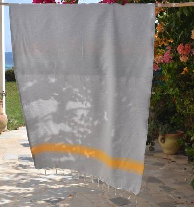 Strandtuch Grau mit Gelben Streifen Fouta Tunisia - 1