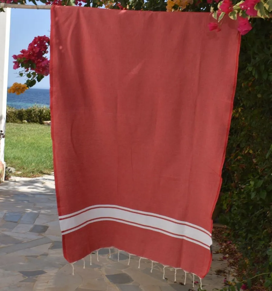 Strandtuch aus recycelter Baumwolle rot - FOUTA TUNISIA