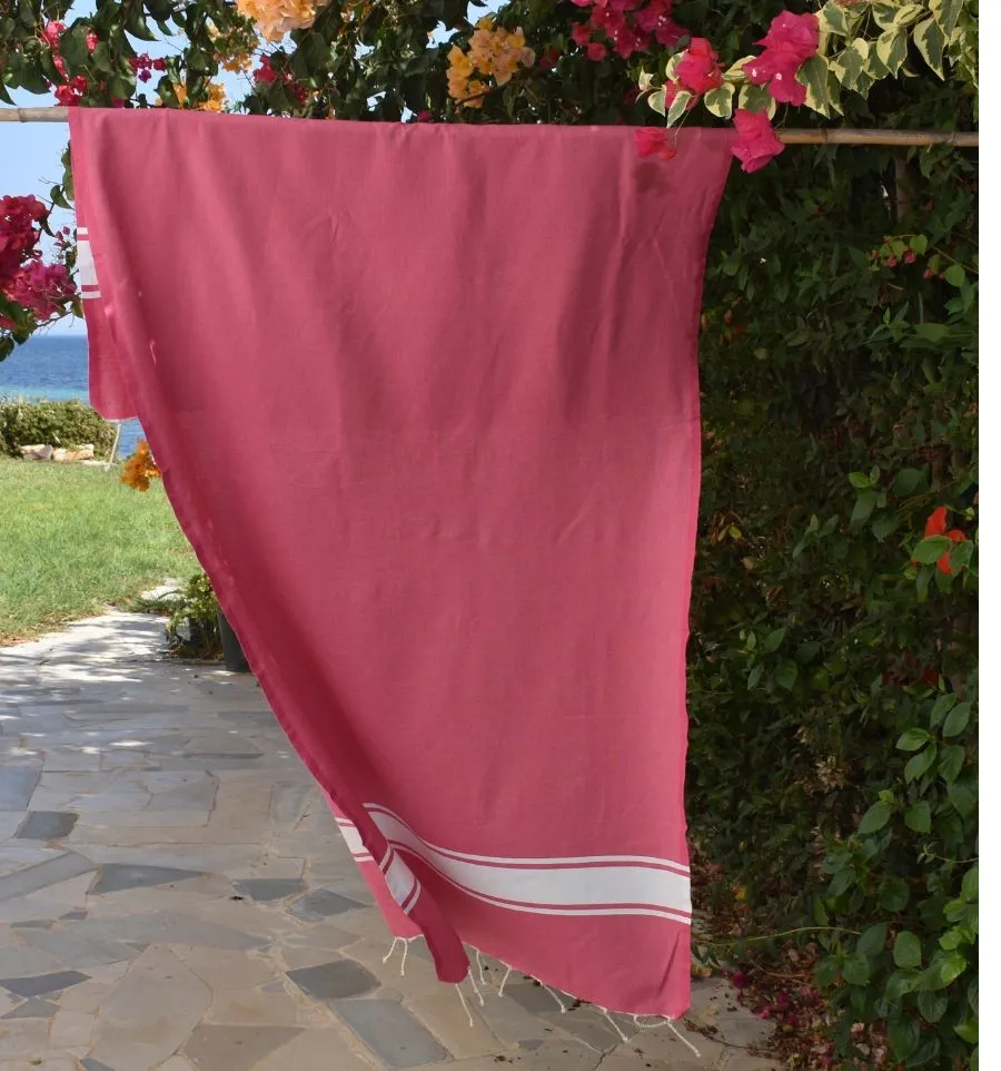 Strandtuch aus recycelter Baumwolle fuchsia-pink - FOUTA TUNISIA