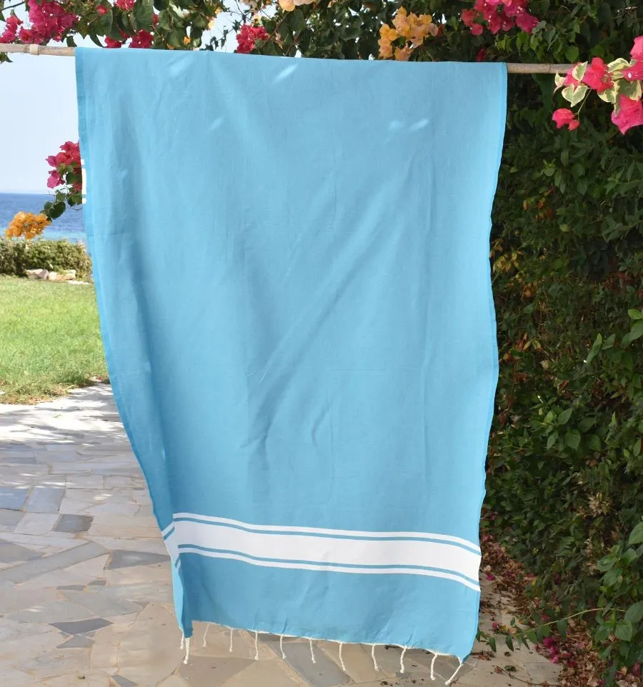 Strandtuch aus recycelter Baumwolle Hellazurblau - FOUTA TUNISIA