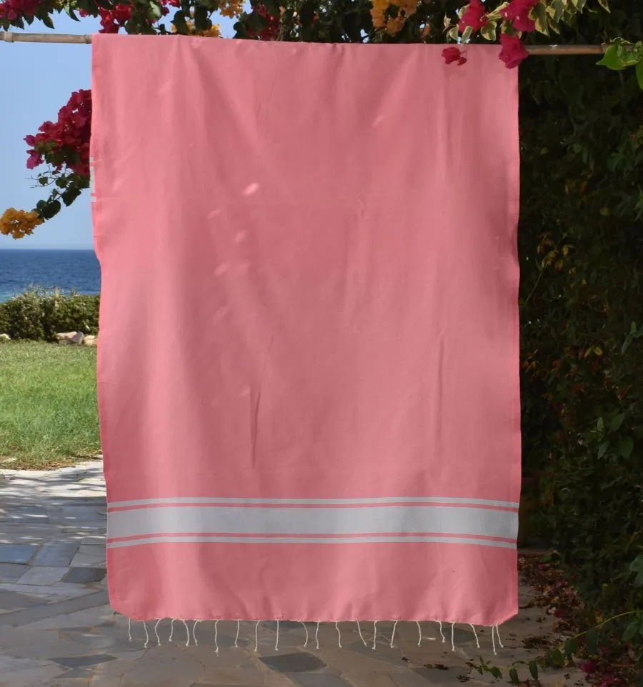 Strandtuch aus recycelter Baumwolle neonrosa - FOUTA TUNISIA