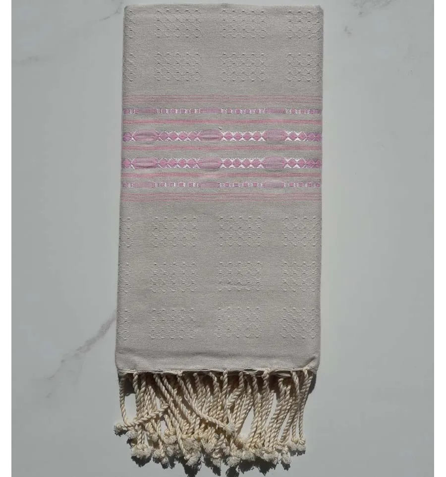 Fouta thalasso écru et rose pale 