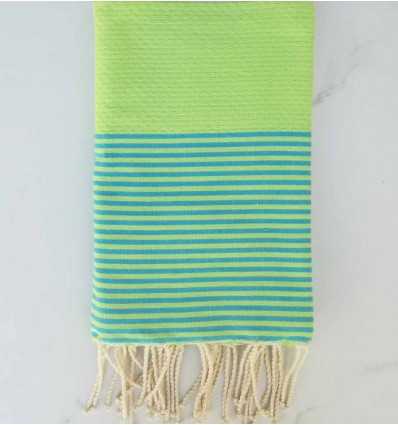 Fouta nido d'ape verde chiaro con strisce blu 