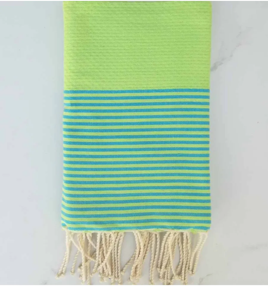 Fouta nido d'ape verde chiaro con strisce blu 