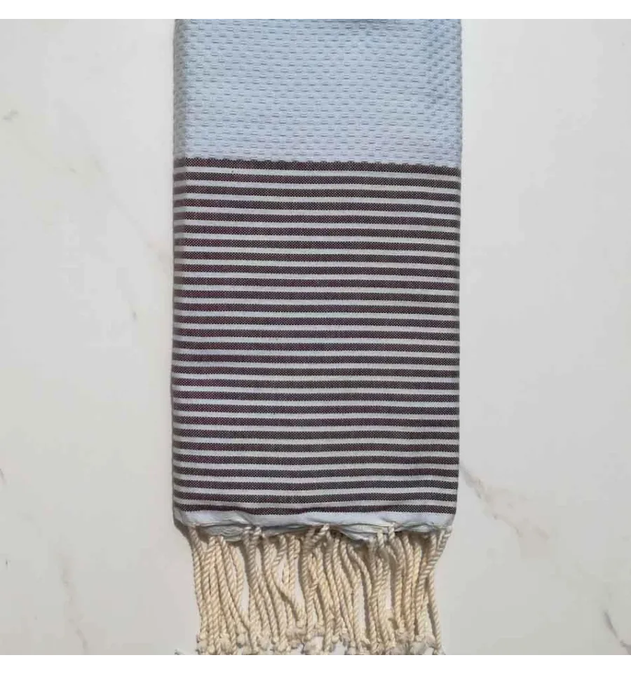 Fouta nido d'ape blu chiaro con strisce marrone 