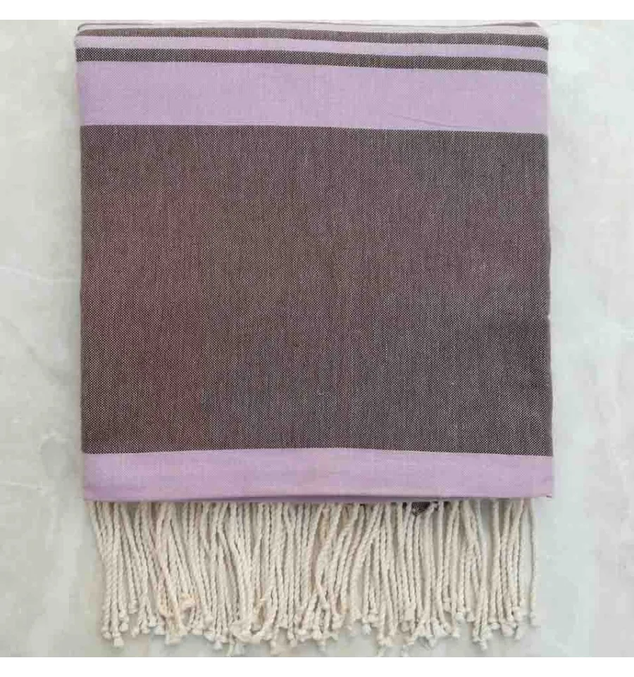 Grande fouta marrone con strisce glicine 