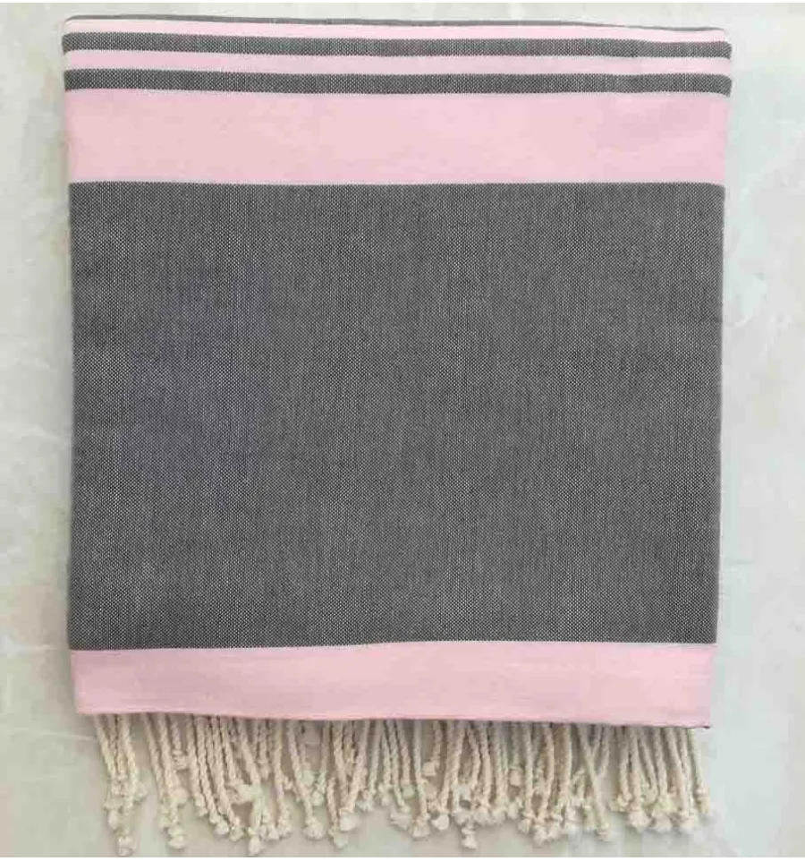 Grande fouta grigio con strisce rosa 