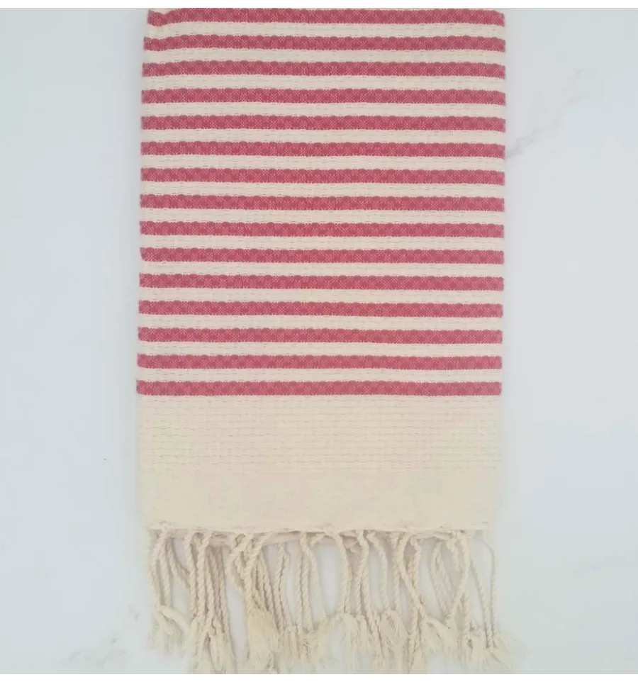 FOUTA nid d'abeille rayée 1 cm rayure rouge anglais 