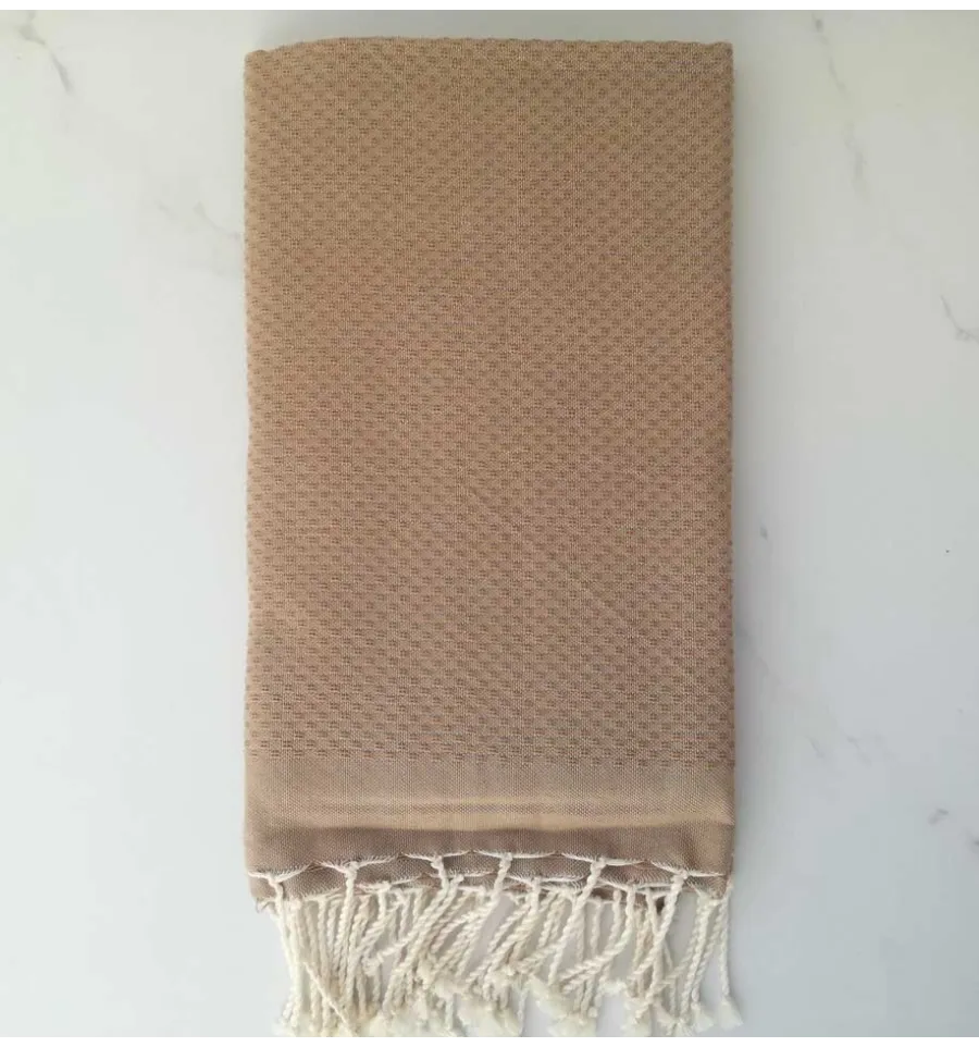 FOUTA Nid d'abeille unie gris clair 