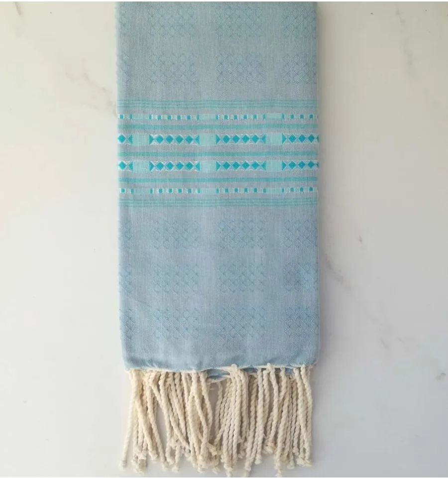 Fouta thalasso bleu bleuet avec motifs bleu clair 