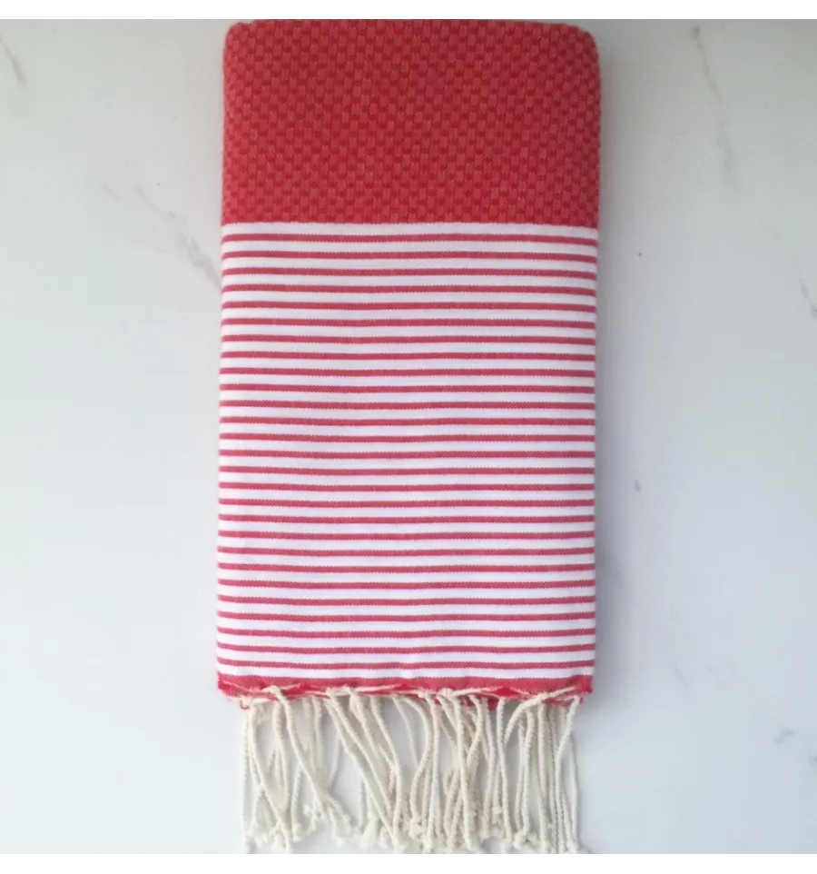 Fouta nid d'abeille rouge cerise 