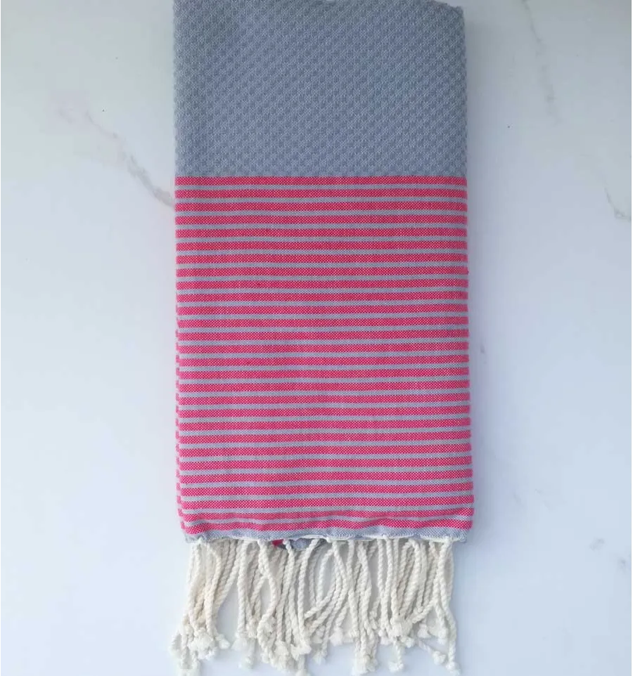 Fouta waben mittelgrau gestreiftes Rosa 