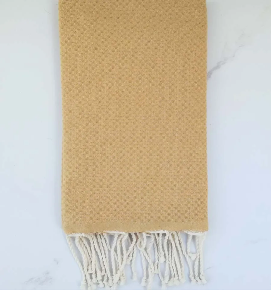 FOUTA nid d'abeille unie jaune ocre 