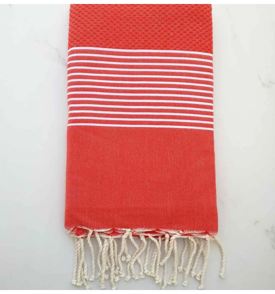 Fouta waben rotes Englisch mit Streifen 