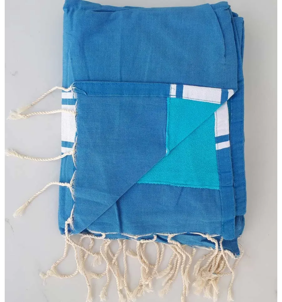 fouta éponge bleu azur 