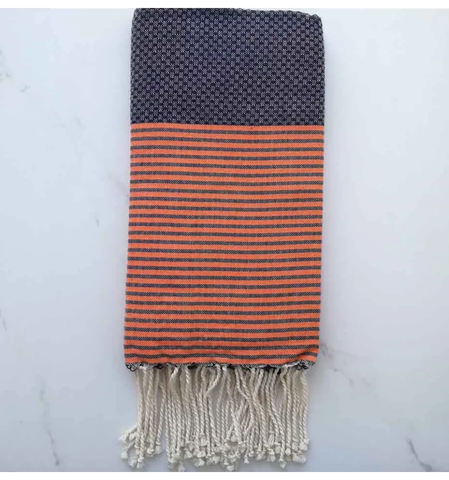 Fouta nido d'ape blu con strisce arancione 