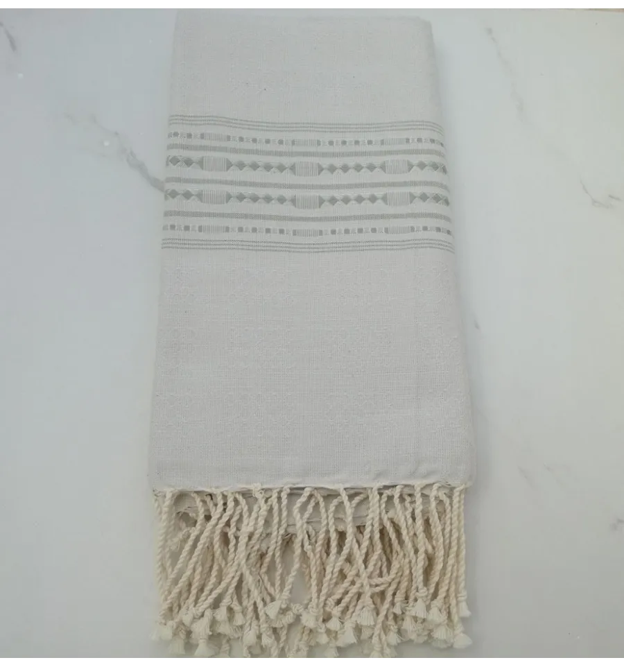 Fouta thalasso beige motifs vert clair 