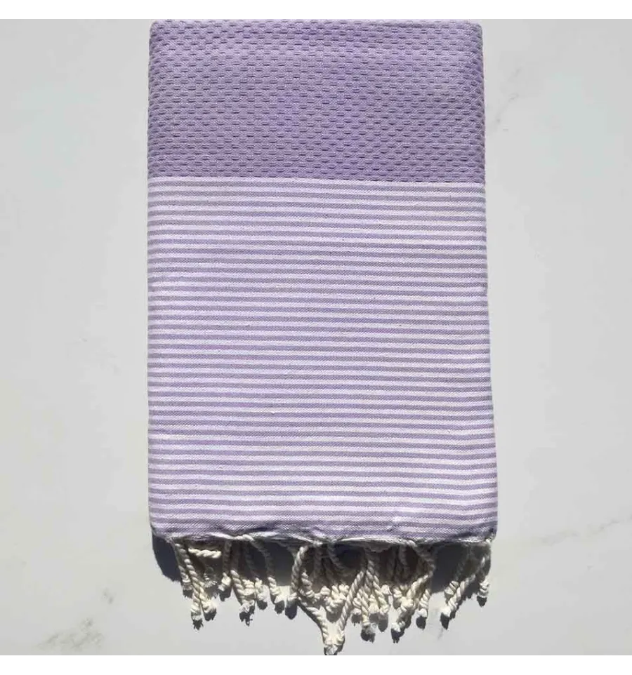 FOUTA NID D'ABEILLE vert de gris rayée noir 