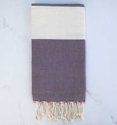 Fouta plate blanc crème et rouge bordeaux avec rayures 