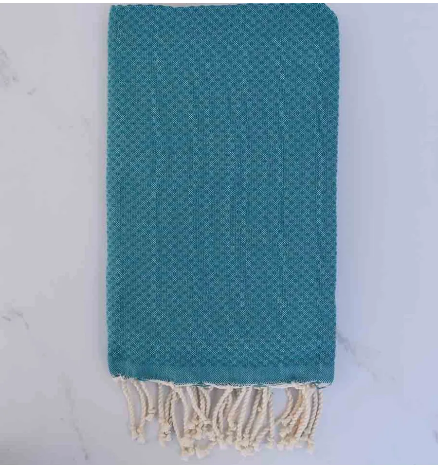 Fouta nid d'abeille unie bleu canard 