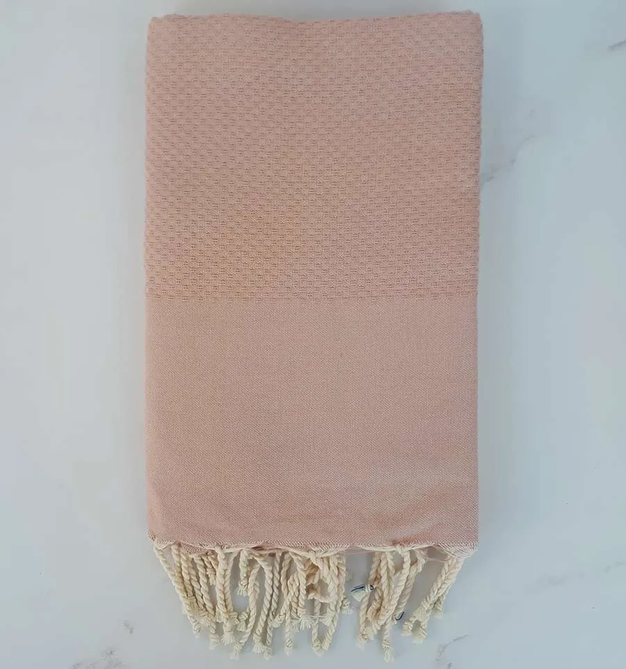 FOUTA nid d'abeille unie rose ocre 