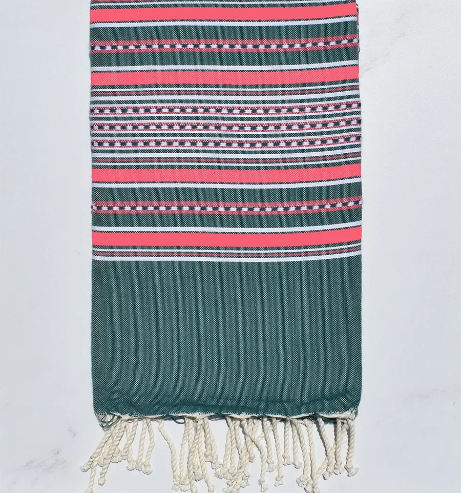 Fouta Arabeske dunkelgrün und rosa 