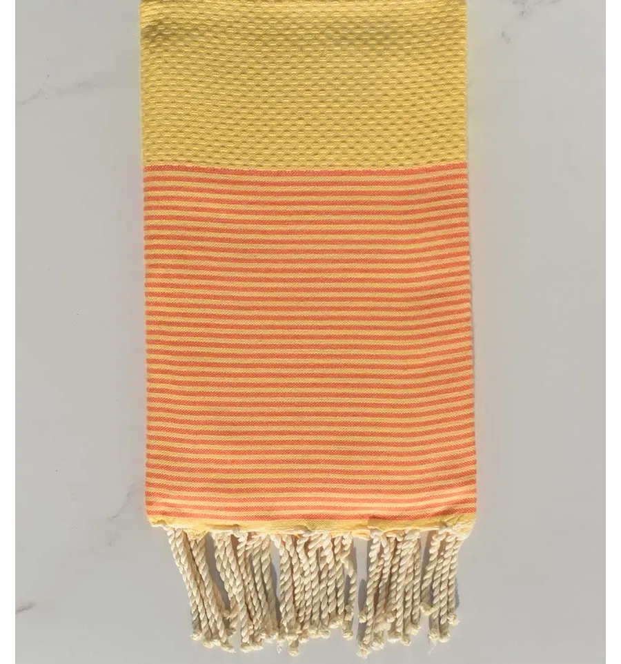 FOUTA NID D'ABEILLE jaune soleil rayée orangé 